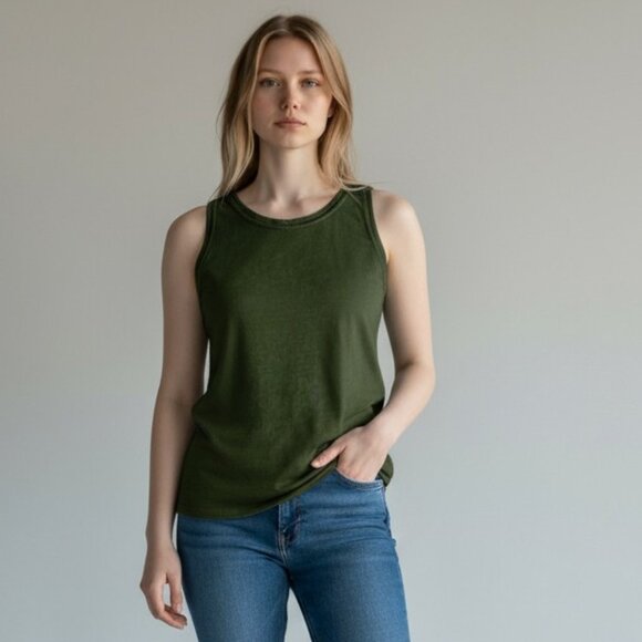 Sandro Paris Olive Green Sleeveless Stretch Basic Tank Top Size 2 - Picture 3 of 3